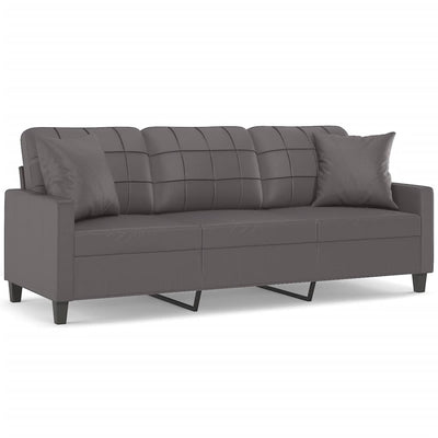 3-Seater Sofa with Throw Pillows Grey 180 cm Faux Leather Payday Deals