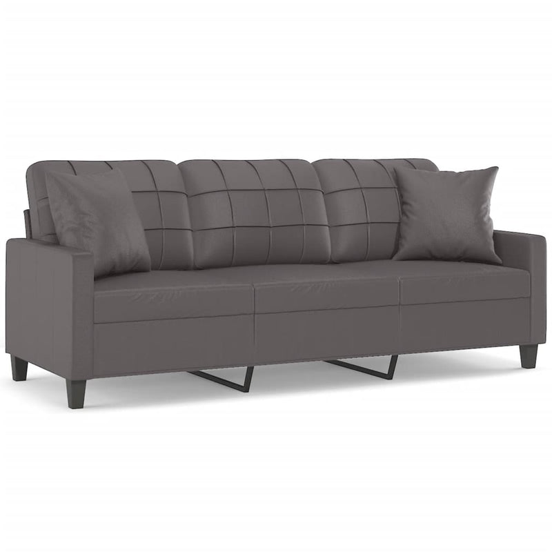 3-Seater Sofa with Throw Pillows Grey 180 cm Faux Leather Payday Deals