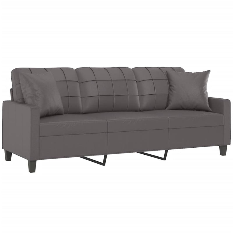 3-Seater Sofa with Throw Pillows Grey 180 cm Faux Leather Payday Deals