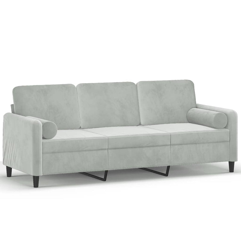 3-Seater Sofa with Throw Pillows Light Grey 180 cm Velvet Payday Deals