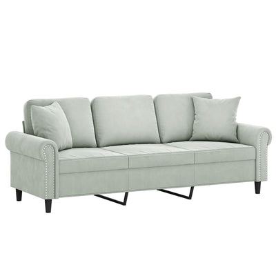 3-Seater Sofa with Throw Pillows Light Grey 180 cm Velvet Payday Deals