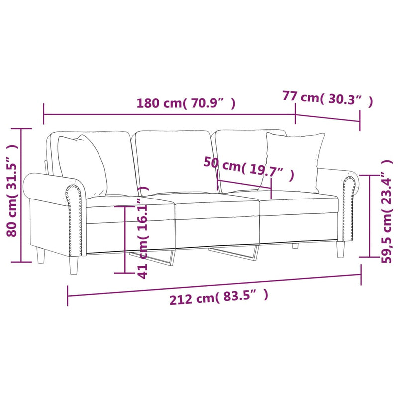 3-Seater Sofa with Throw Pillows Light Grey 180 cm Velvet Payday Deals