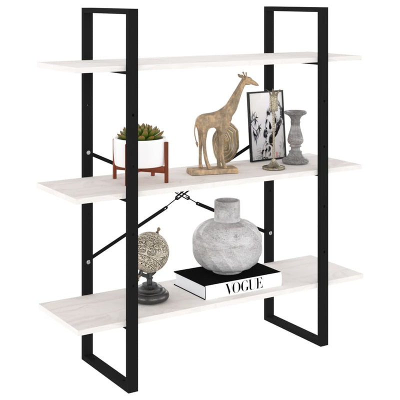 3-Tier Book Cabinet White 100x30x105 cm Solid Pine Wood Payday Deals