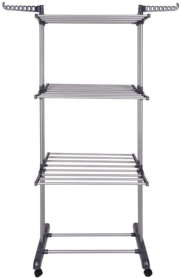 3 Tier Foldable Clothes Drying Rack for Laundry Dryer with Hanger Stand Rail Indoor Payday Deals