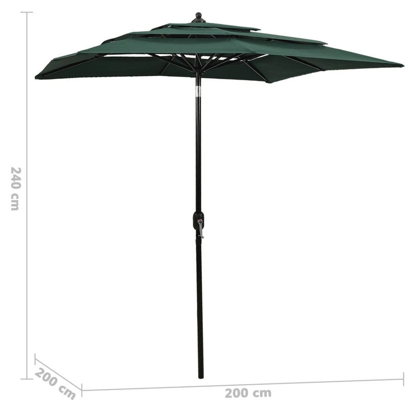 3-Tier Garden Parasol with Aluminium Pole Green 2x2 m Payday Deals