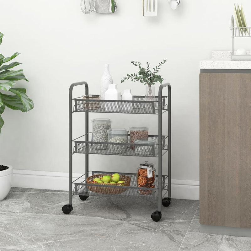 3-Tier Kitchen Trolley Grey 46x26x64 cm Iron Payday Deals
