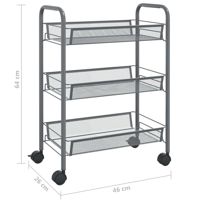 3-Tier Kitchen Trolley Grey 46x26x64 cm Iron Payday Deals