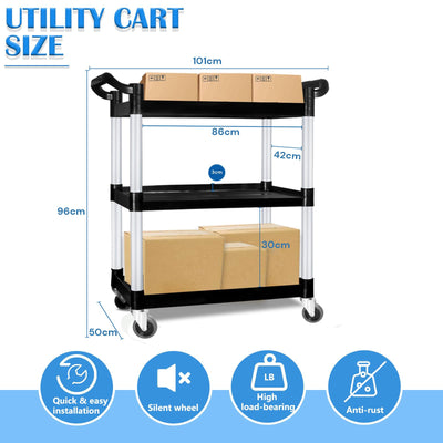 3 Tier Large Service Food Cart Restaurant Trolley Utility Cart Kitchen Catering Shelf Storage Payday Deals