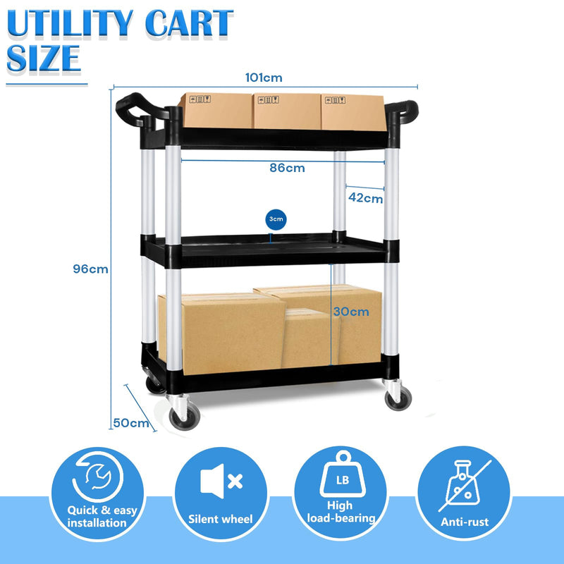 3 Tier Large Service Food Cart Restaurant Trolley Utility Cart Kitchen Catering Shelf Storage Payday Deals