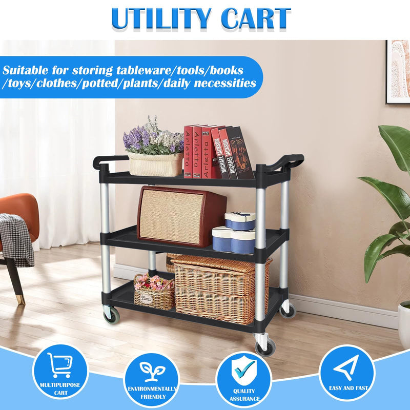 3 Tier Large Service Food Cart Restaurant Trolley Utility Cart Kitchen Catering Shelf Storage Payday Deals