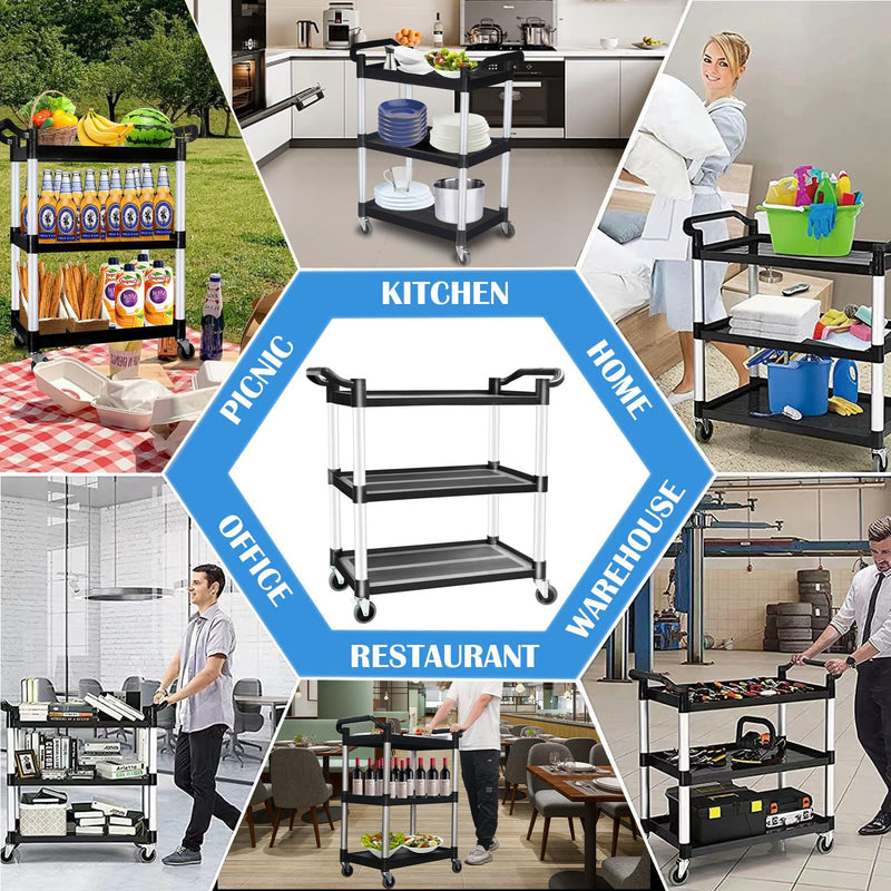 3 Tier Large Service Food Cart Restaurant Trolley Utility Cart Kitchen Catering Shelf Storage Payday Deals