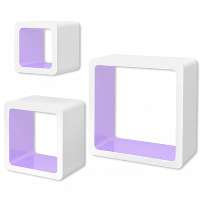 3 White-purple MDF Floating Wall Display Shelf Cubes Book/DVD Storage Payday Deals