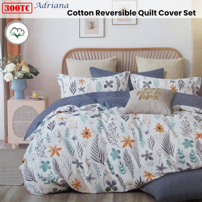 300TC Adriana Reversible Cotton Quilt Cover Set King Payday Deals