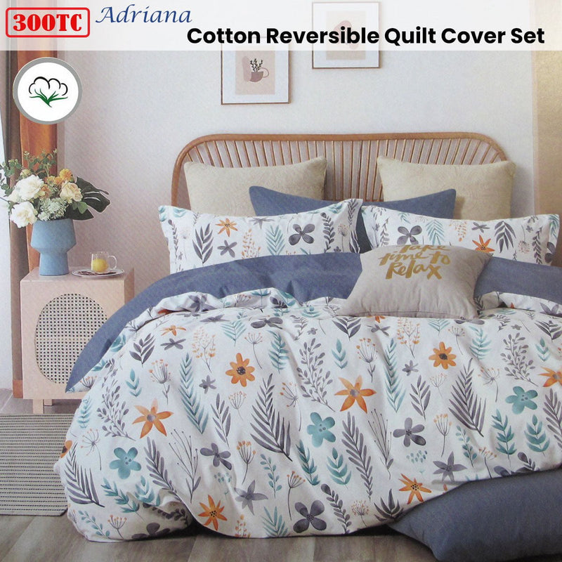 300TC Adriana Reversible Cotton Quilt Cover Set King Payday Deals