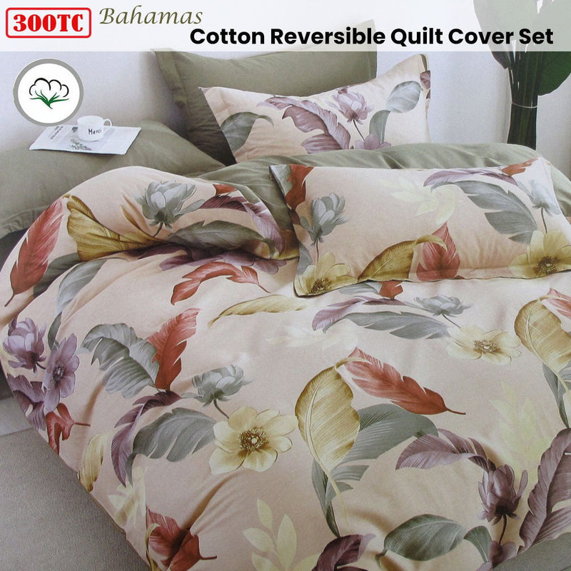 300TC Bahamas Taupe Reversible Cotton Quilt Cover Set King Payday Deals