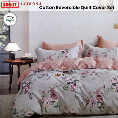 300TC Caterina Reversible Cotton Quilt Cover Set King Payday Deals