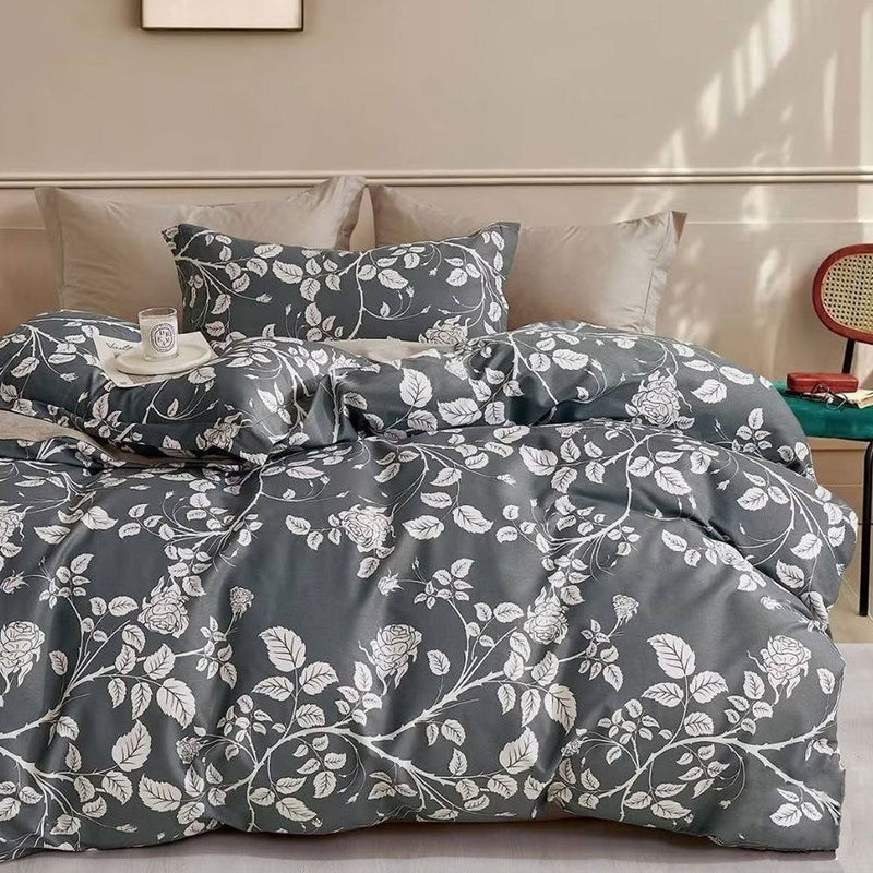 300TC Gardenia Charcoal Reversible Cotton Quilt Cover Set King Payday Deals