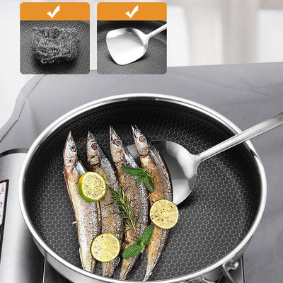 304 Stainless Steel Frying Pan Non-Stick Cooking Frypan Cookware 28cm Honeycomb Double Sided without lid Payday Deals