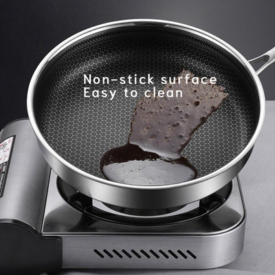 304 Stainless Steel Frying Pan Non-Stick Cooking Frypan Cookware 28cm Honeycomb Double Sided without lid Payday Deals