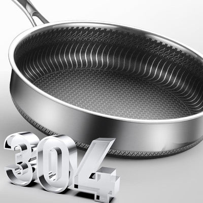 304 Stainless Steel Frying Pan Non-Stick Cooking Frypan Cookware 28cm Honeycomb Double Sided without lid Payday Deals