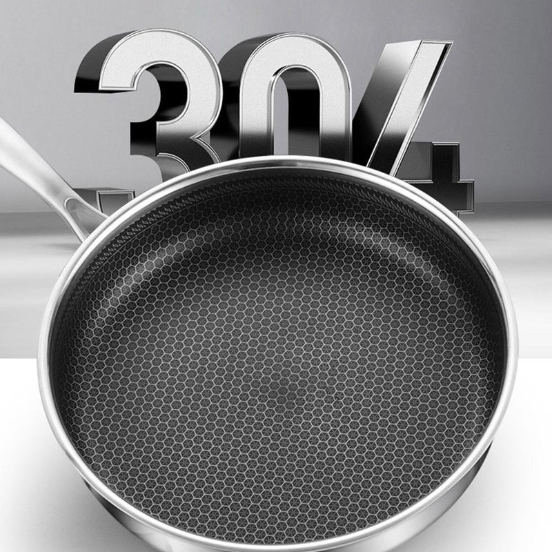 304 Stainless Steel Frying Pan Non-Stick Cooking Frypan Cookware 28cm Honeycomb Single Sided without lid Payday Deals