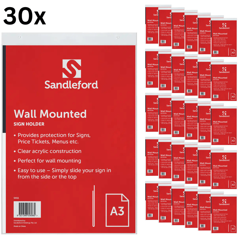 30x Wall Mount A3 Sign Holder Portrait Menu Poster Frame W298 x D6 x H445mm Payday Deals