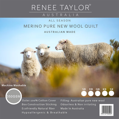 350 GSM Bed Australian Pure Merino Wool Quilt by Renee Taylor King