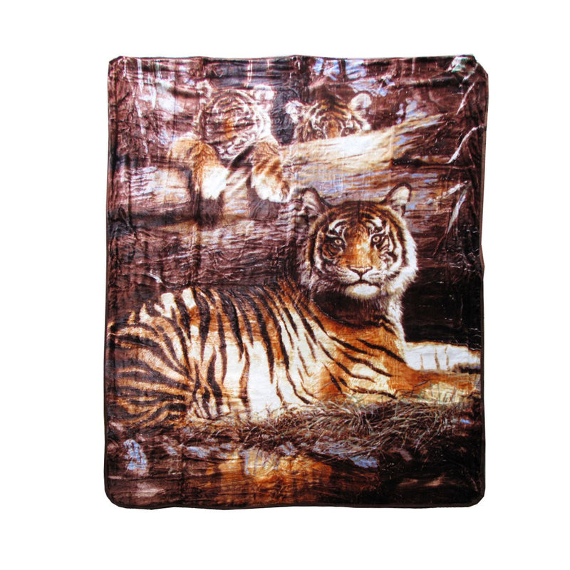 375gsm 1 Ply 3D Print Faux Mink Blanket Queen 200x240 cm Tiger Family Payday Deals