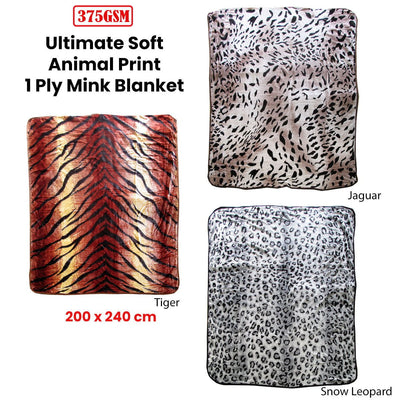 375gsm 1 Ply Animal Print Faux Mink Blanket Queen 200x240 cm Jaguar Payday Deals