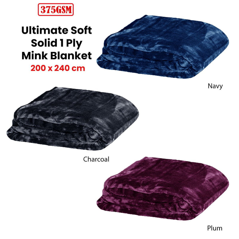 375gsm 1 Ply Solid Faux Mink Blanket Queen 200x240 cm Plum Payday Deals