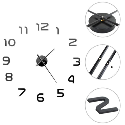 3D Wall Clock Modern Design 100 cm XXL Black Payday Deals