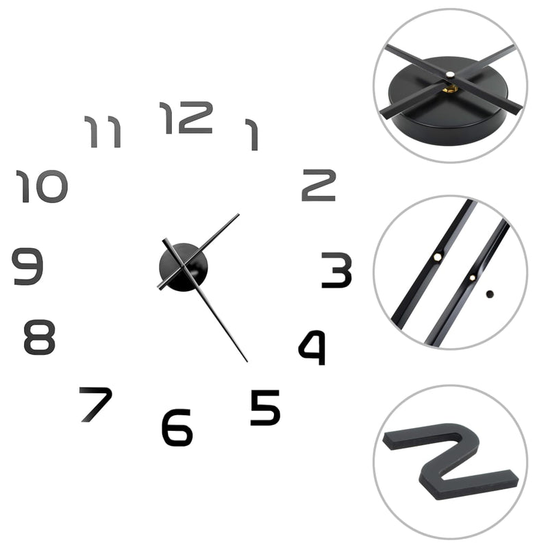 3D Wall Clock Modern Design 100 cm XXL Black Payday Deals