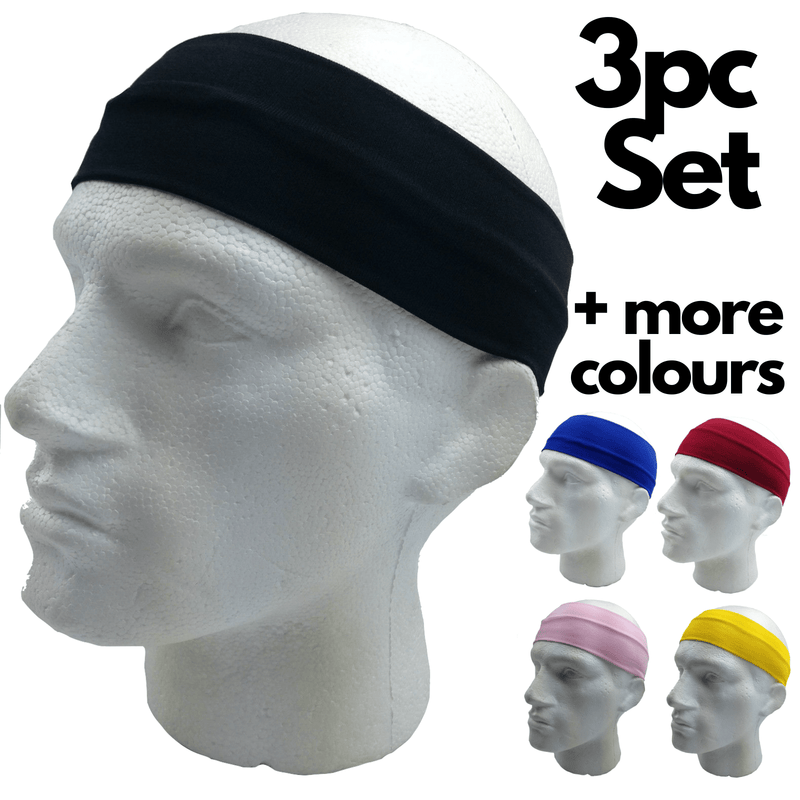 3pc Set Plain Headband Elastic Stretch Sports Yoga Hair Band Unisex Wide Wrap Payday Deals