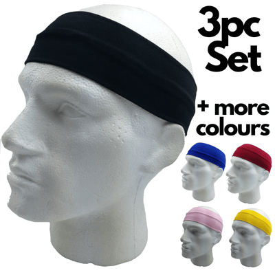 3pc Set Plain Headband Elastic Stretch Sports Yoga Hair Band Unisex Wide Wrap Payday Deals