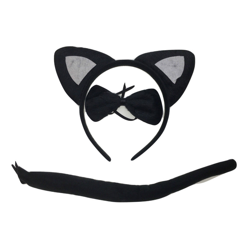 3pcs Set Animal Costume Dress Up Party Bow Tie Tail Ears Book Week - Black Cat Payday Deals