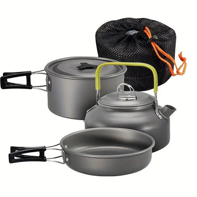 3pcs Ultra-Lightweight Camping Cookware Set - Durable Aluminum Outdoor Cooking Kit