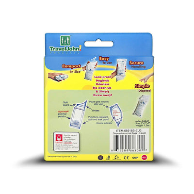 3pk Travel John! Disposable Urinal Resealable Leakproof Hygienic Toilet Odourless Payday Deals