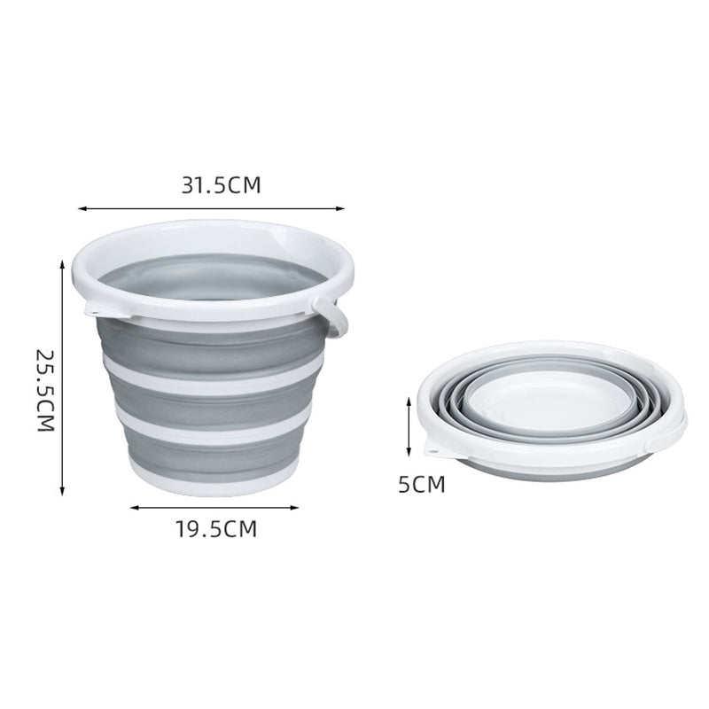 3x 10L Foldable Collapsible Bucket Silicone Hiking/Camping/Fishing - Grey/White Payday Deals