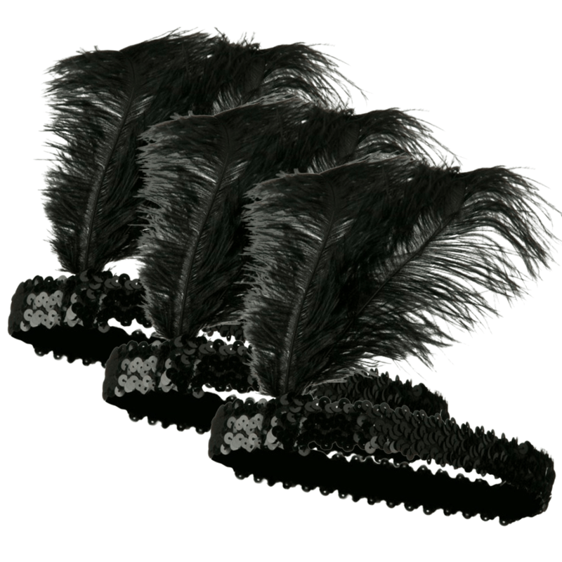 3x 1920s FLAPPER HEADBAND Headpiece Feather Sequin Charleston Costume Gatsby - Black Payday Deals