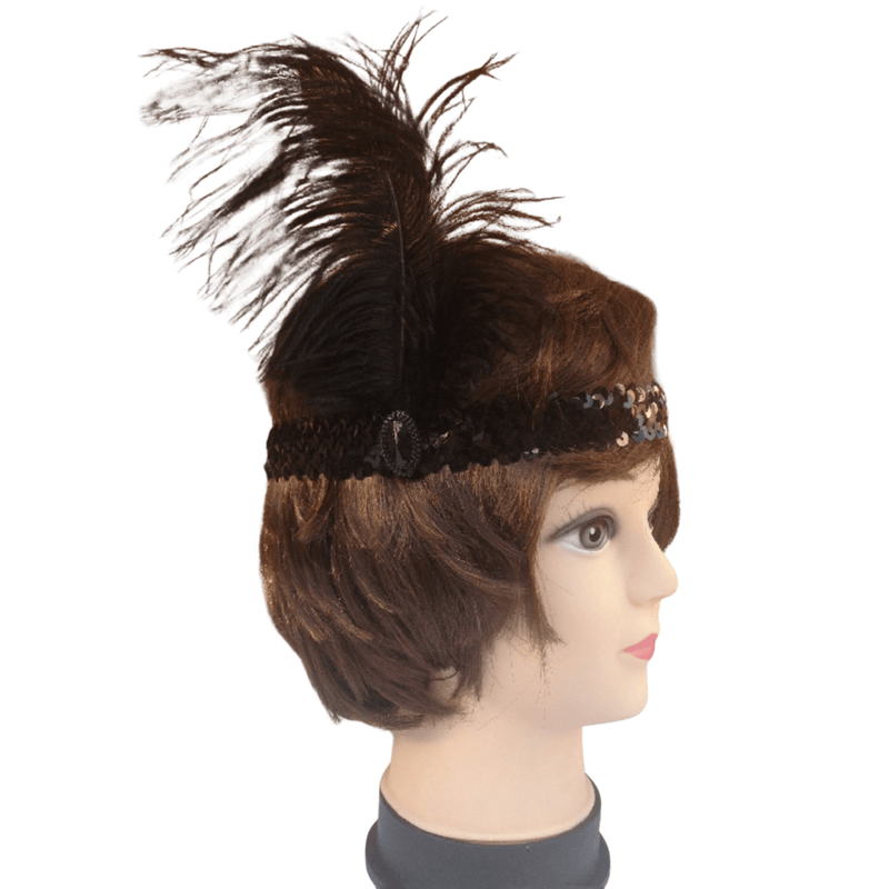 3x 1920s FLAPPER HEADBAND Headpiece Feather Sequin Charleston Costume Gatsby - Black Payday Deals