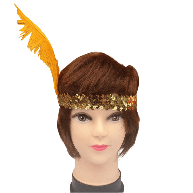 3x 1920s FLAPPER HEADBAND Headpiece Feather Sequin Charleston Costume Gatsby - Gold/Orange Payday Deals