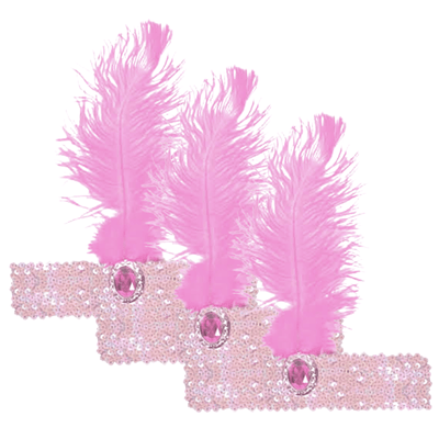 3x 1920s FLAPPER HEADBAND Headpiece Feather Sequin Charleston Costume Gatsby - Light Pink