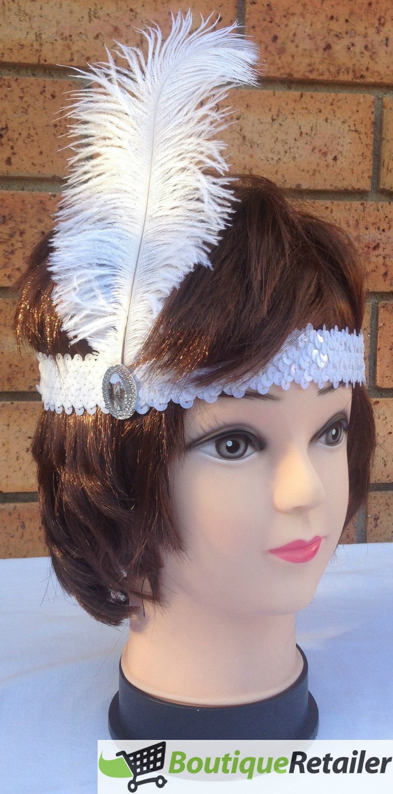 3x 1920s FLAPPER HEADBAND Headpiece Feather Sequin Charleston Costume Gatsby - White Payday Deals