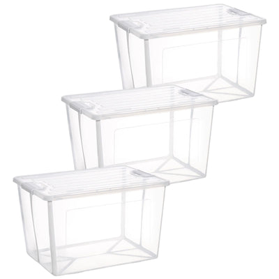 3x 37 Litre Modular Clear Foldable Storage Box with Lid Plastic Tub Collapsible Payday Deals