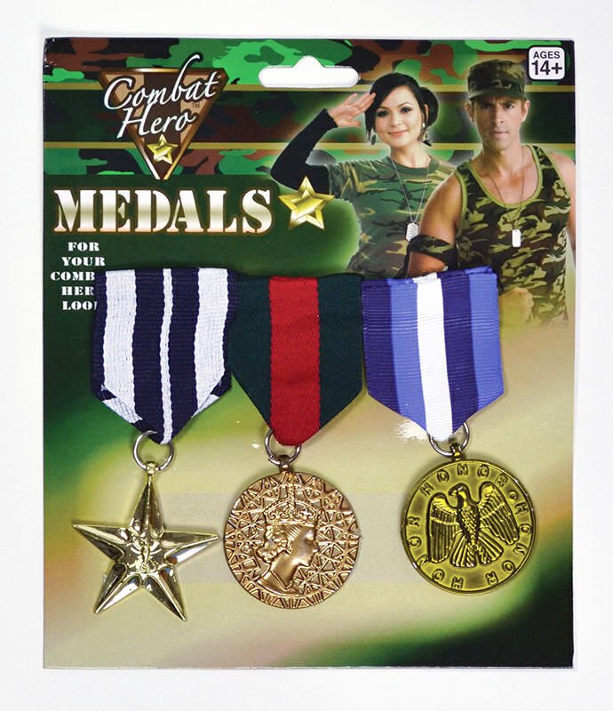 3x Army Solider Medals Combat Party Costume Halloween Fancy Dress Replica Payday Deals