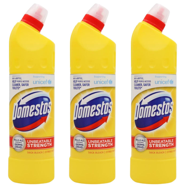 3x Domestos 750ml Thick Bleach Extended Power Citrus Fresh Kills All Known Germs Dead Payday Deals