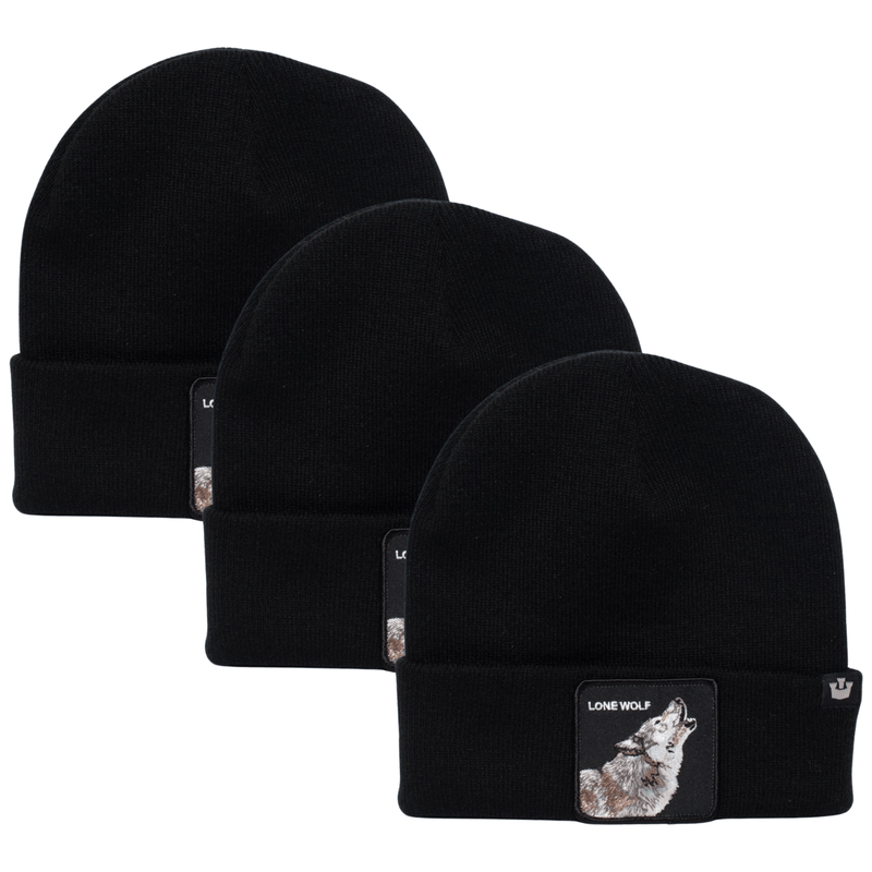 3x Goorin Lone Wolf Man Beanie Hat Warm Winter Ski Animal Series - Black Payday Deals