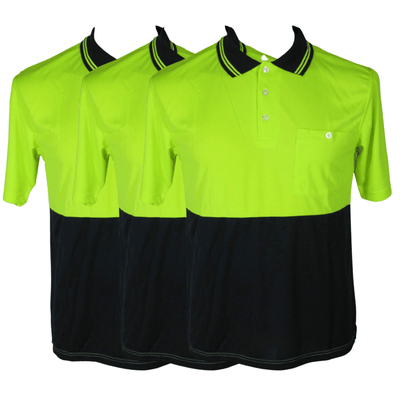 3x HI VIS Polo Shirt Top Tee Safety Workwear Short Sleeve Breathable Mesh BULK Payday Deals