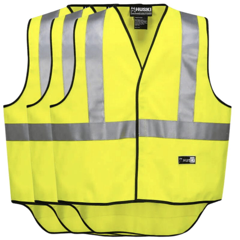 3x HUSKI Hi Vis Patrol Vest 3M Tape Safety Workwear High Visibility Bulk - Yellow Payday Deals