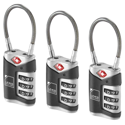 3x Lewis N. Clark TSA Approved Easy Set Combination Luggage Lock w Steel Cable Payday Deals